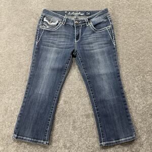 LA Idol USA Jeans 13 Cropped Contrast Stitch Flap‎ Pockets Embroidered Denim Y2K
